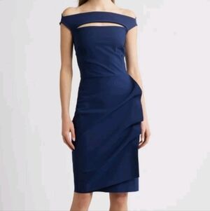 Chiara Boni Melania Short Off-The-Shoulder Dress Blue Notte SZ 40